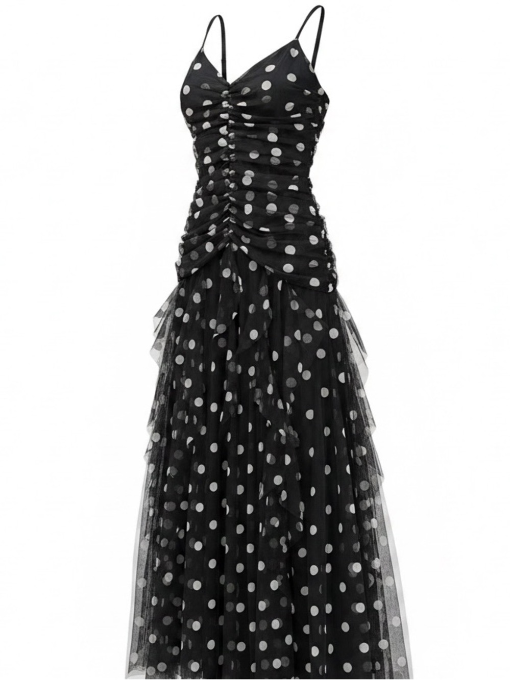 Vintage CAChe Long Polka Dot Ruched Gown Dress - Picture 1 of 10